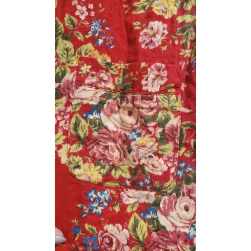 VINTAGE Talbots Intimates Red Floral Capiz Button Sleep Top‎ Size Medium